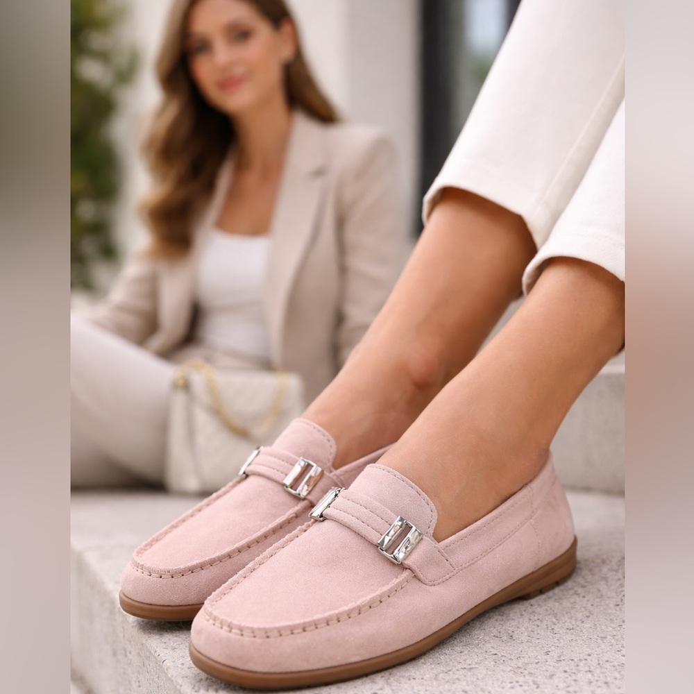 Piero Masetti Blush Suede Loafers Silver Buckle Italy EU 40 US 9‎